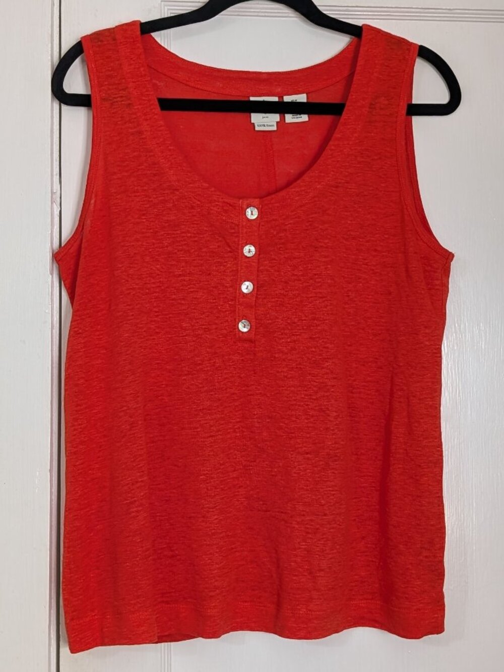 Joie Women's Medium Coral Sleeveless Tank Top 100% Linen Lightweight Buttoned